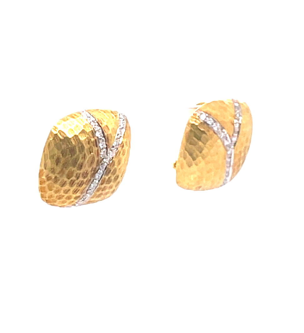 Women's Diamond Hammered Square Earrings in 18k Yellow Gold