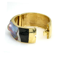 Ming's Hawaii Pearl Jade Diamond Wide Bangle Bracelet in 18k Yellow Gold