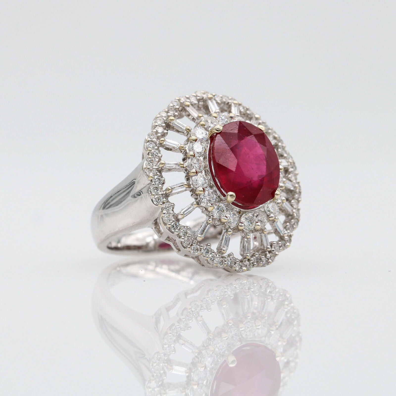 5.45 ct Ruby and Diamond Statement Ring in 18k White Gold