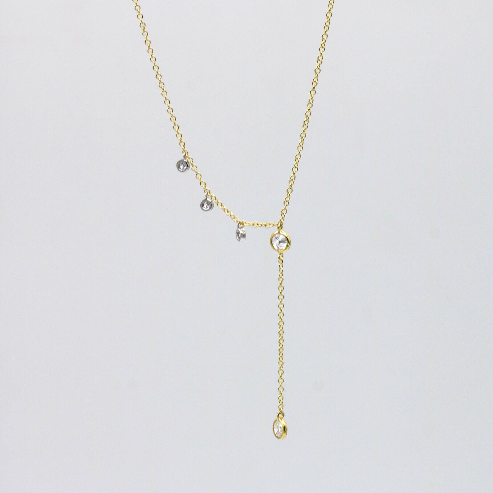 Meira T Diamond Drop Dangle Lariat Style Necklace in 14k Yellow Gold