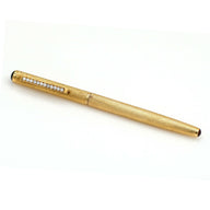 CHAUMET Textured 18k Yellow Gold Fountain Pen with Diamonds 1.20 cttw