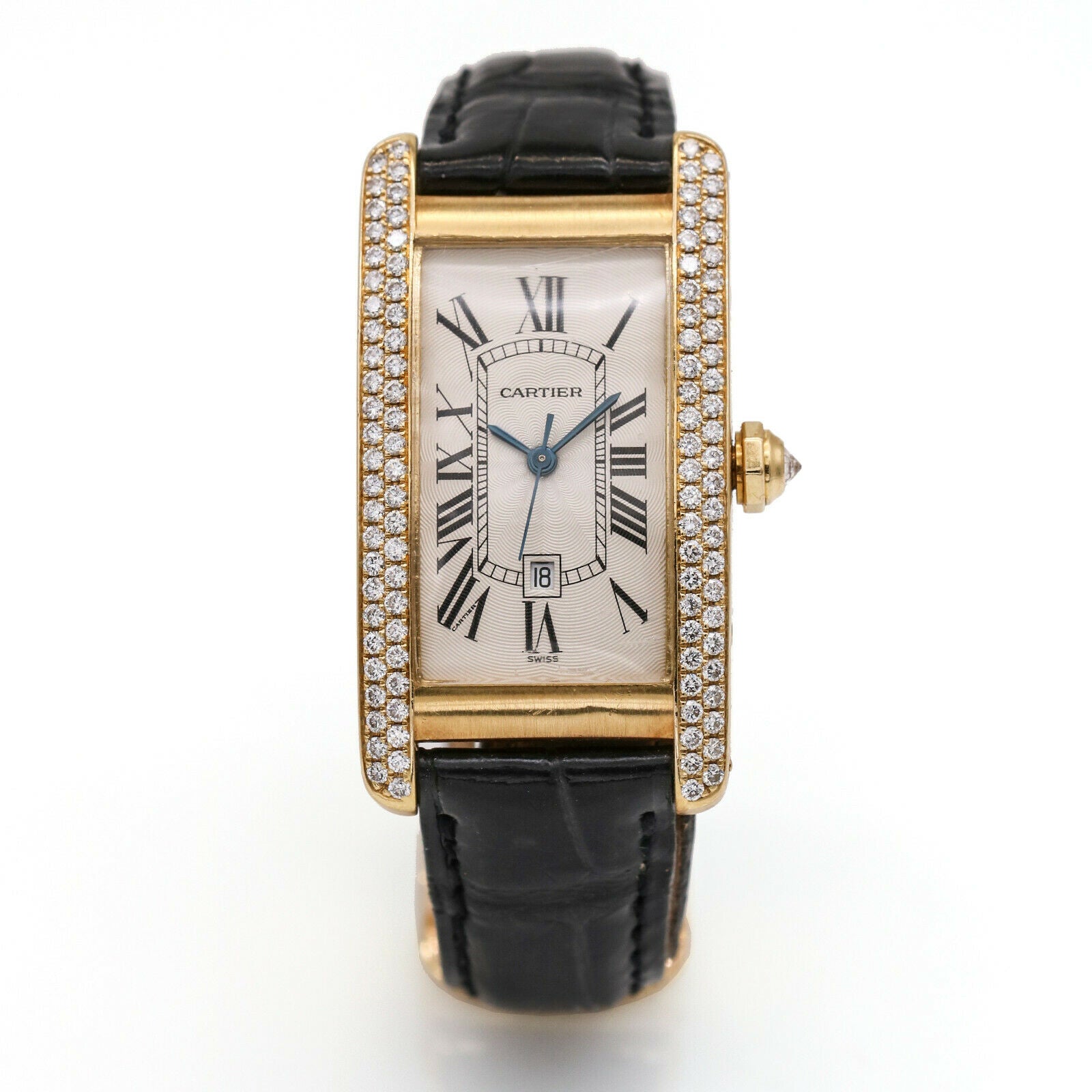 Cartier Tank Americaine 18k Yellow Gold Diamond Automatic Watch with Box