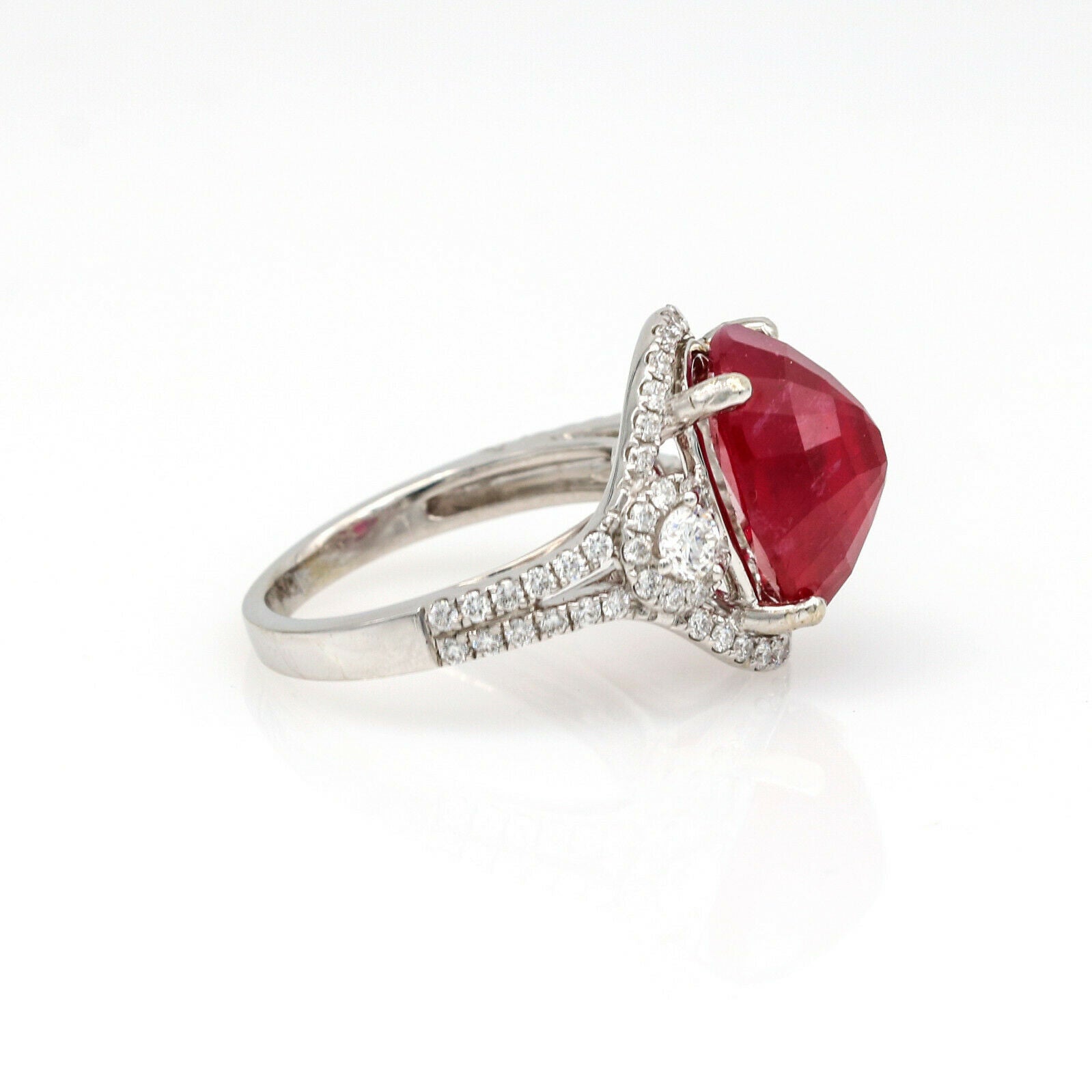 9.28 ct Ruby and Diamond Inside Out Halo Ring in 18k White Gold