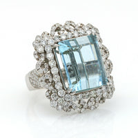Aquamarine and Diamond Statement Ring in 18k White Gold ( 19.00 cttw )