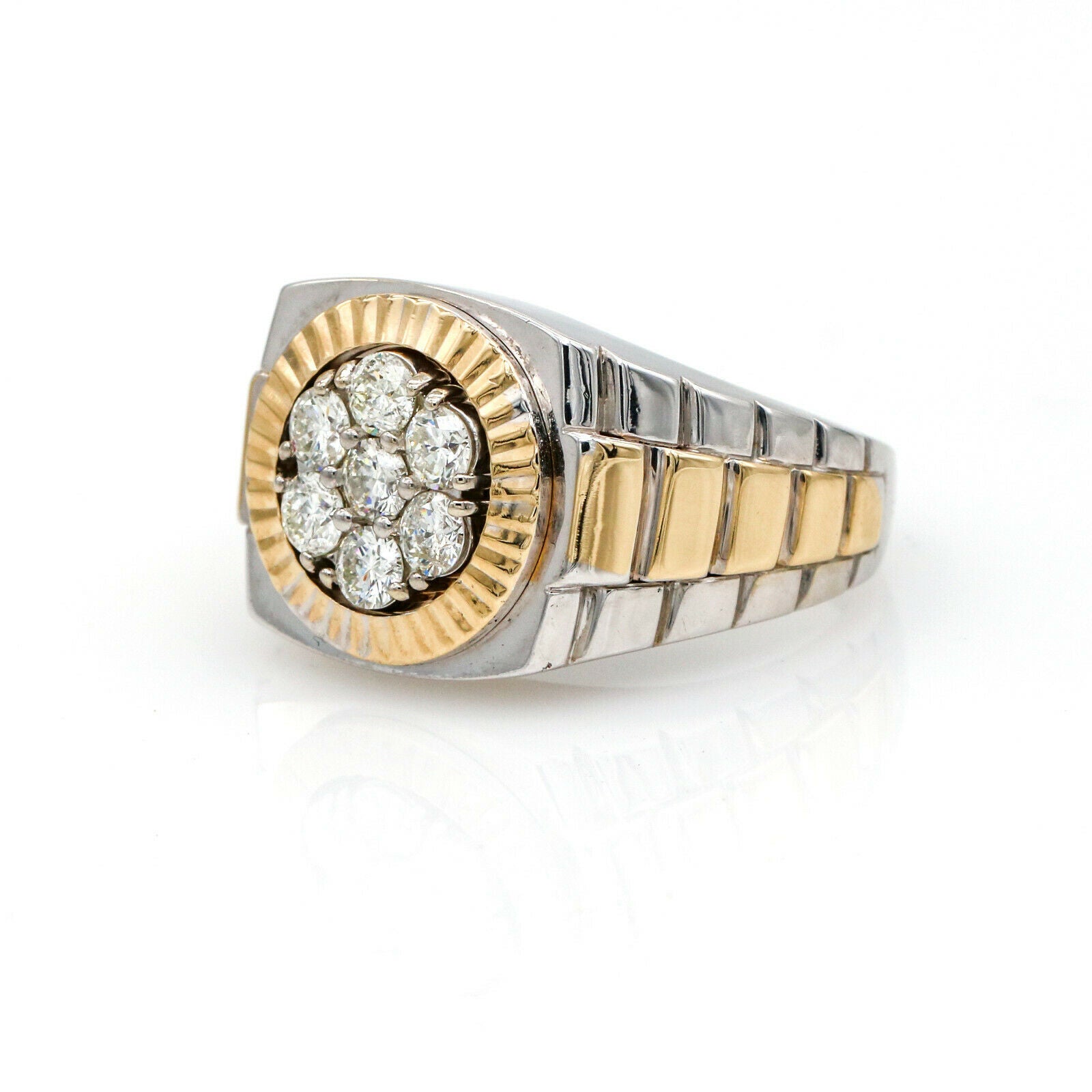 1.50 Carat 14k White and Yellow Gold Diamond Men's President Ring