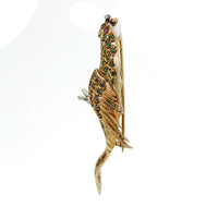 Sapphire Emerald Ruby Vintage Parrot Brooch in 18k Yellow Gold