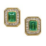 4.00 ct Colombian Emerald Diamond Retro Statement Earrings in 18k Yellow Gold