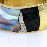 Ming's Hawaii Pearl Jade Diamond Wide Bangle Bracelet in 18k Yellow Gold
