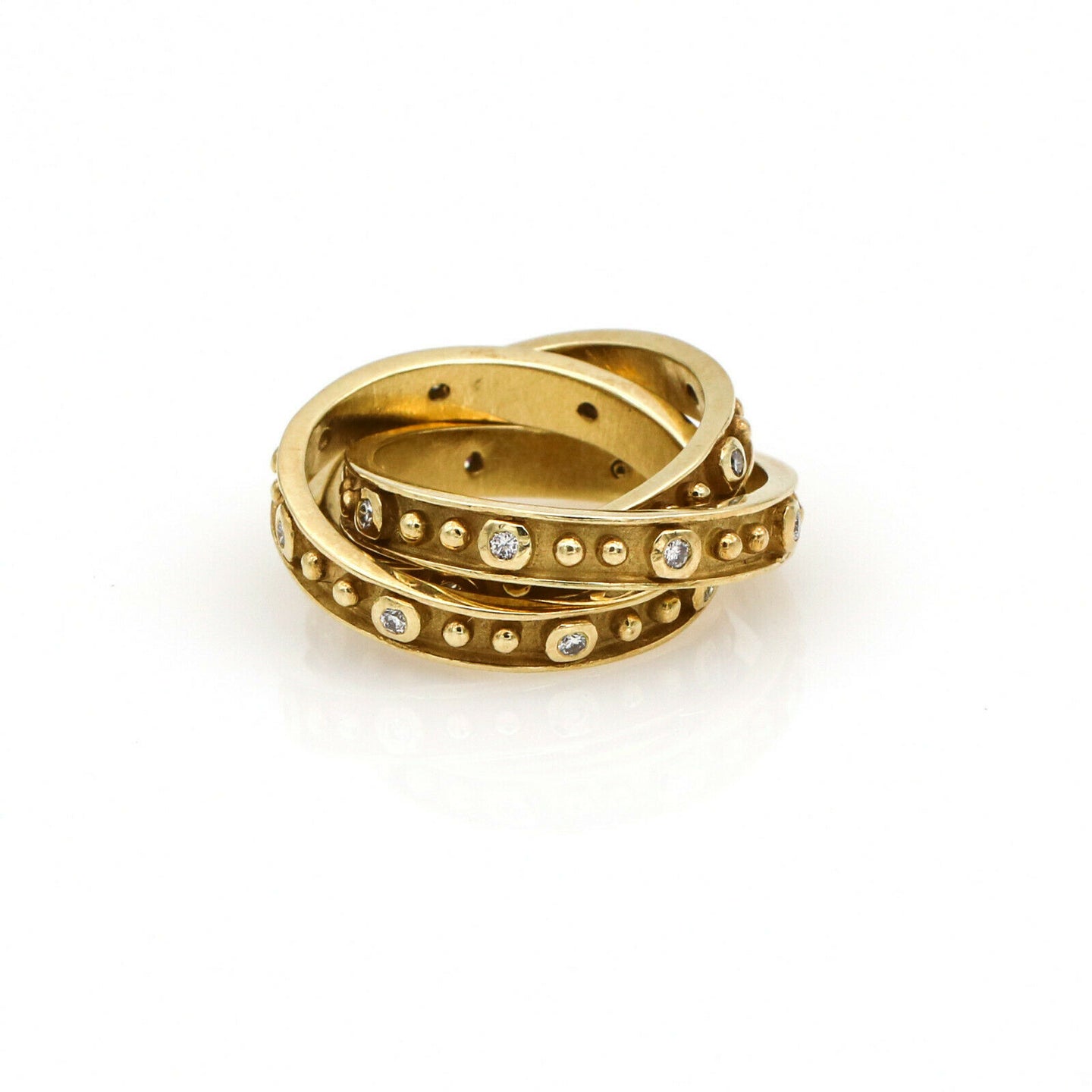 Designer Signed 1 carat Diamond Rolling Rings 3-band 14k Yellow Gold