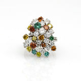 Fancy Colored Diamond Cluster Ring with Textured Gold Enhancer Platinum 18k