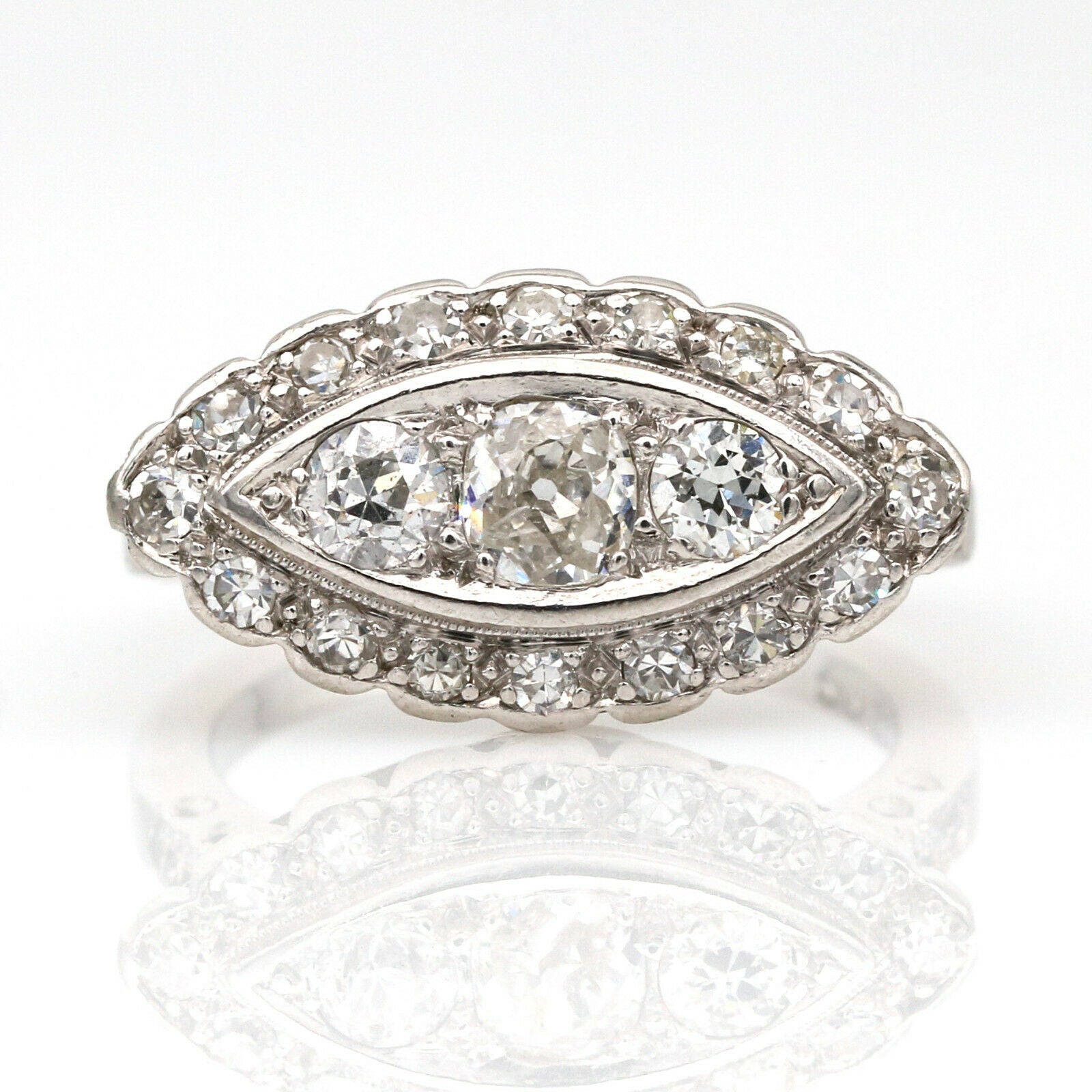 Women's Art Deco Style Diamond Navel Ring in 18k White Gold
