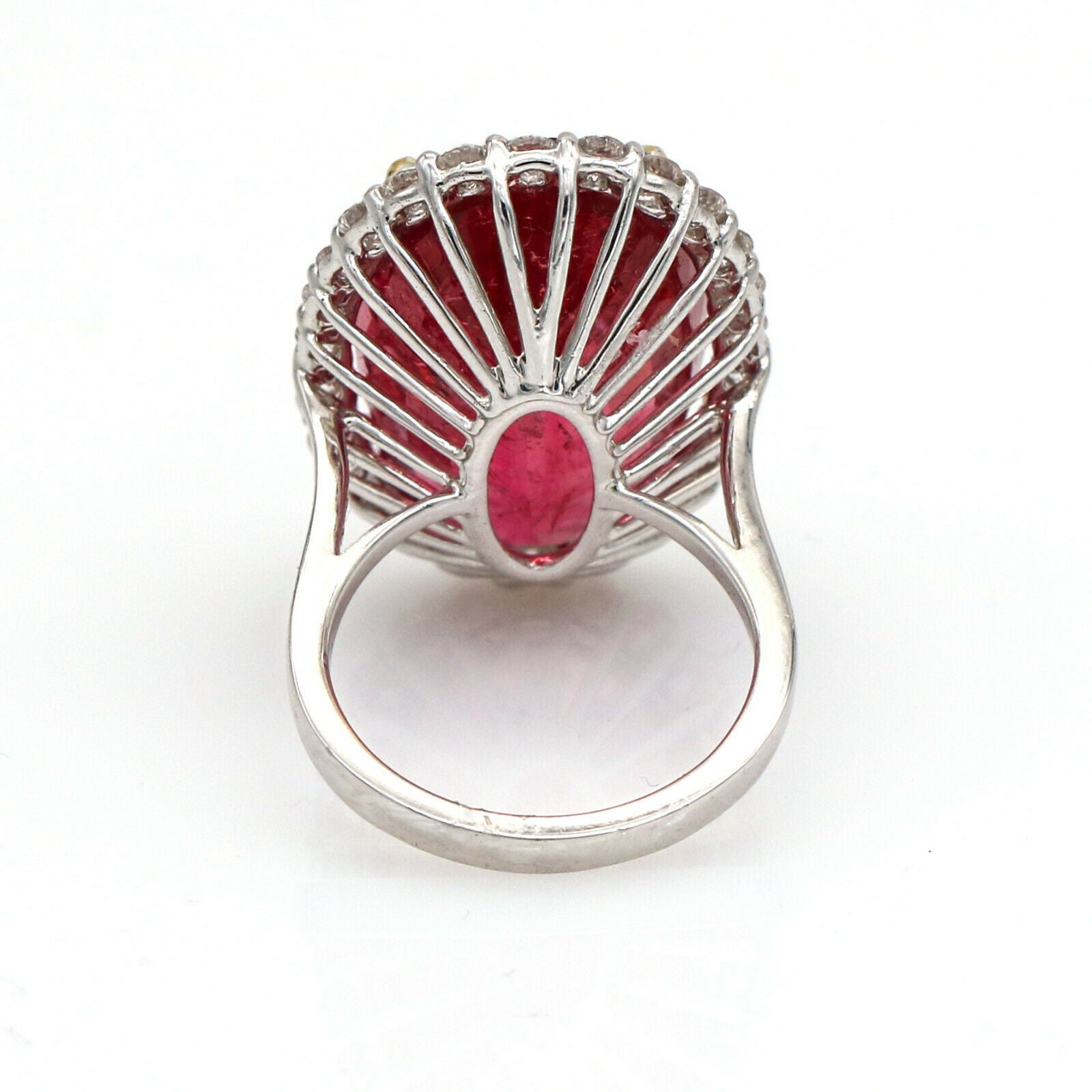 24.82 Ct Oval Pink Tourmaline Diamond Halo Statement Ring in 18k White Gold
