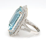 34.96 carat Aquamarine Diamond Statement Ring in 18k White Gold