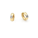 Women's Huggie Hoop Earrings with a Diamond in 14k Yellow Gold