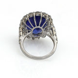 Tanzanite and Diamond Oval Halo Ring in 18k White Gold ( 14.30 cttw )
