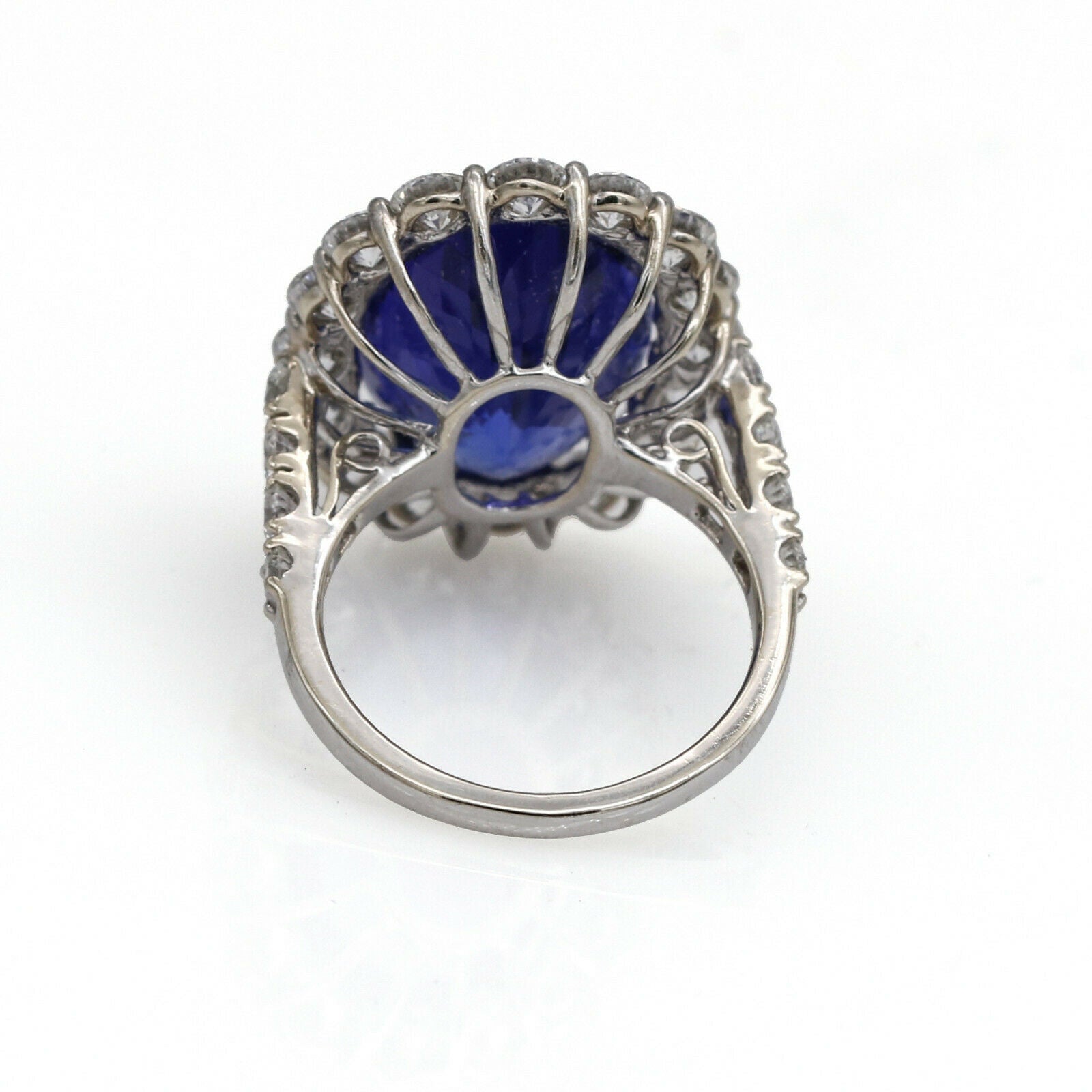 Tanzanite and Diamond Oval Halo Ring in 18k White Gold ( 14.30 cttw )