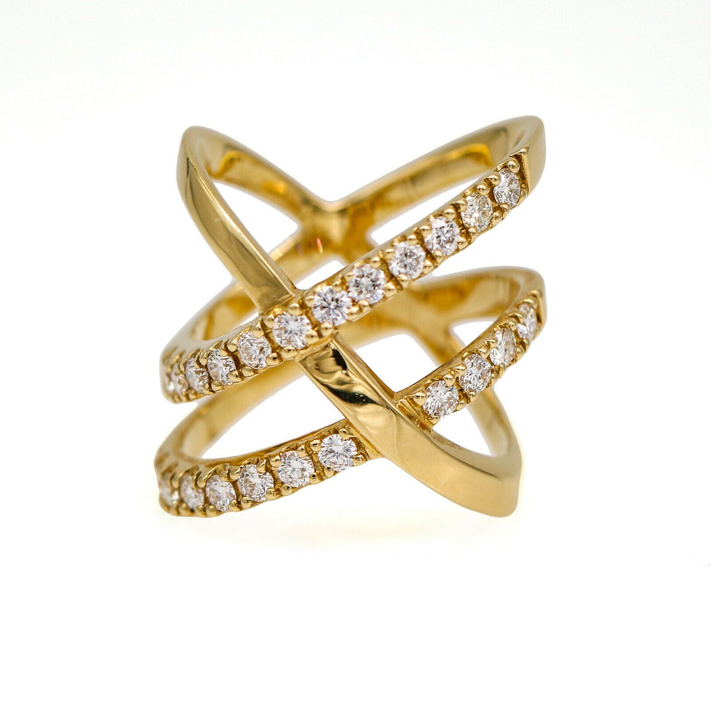 Diamond Double Crossover Ring in 18k Yellow Gold