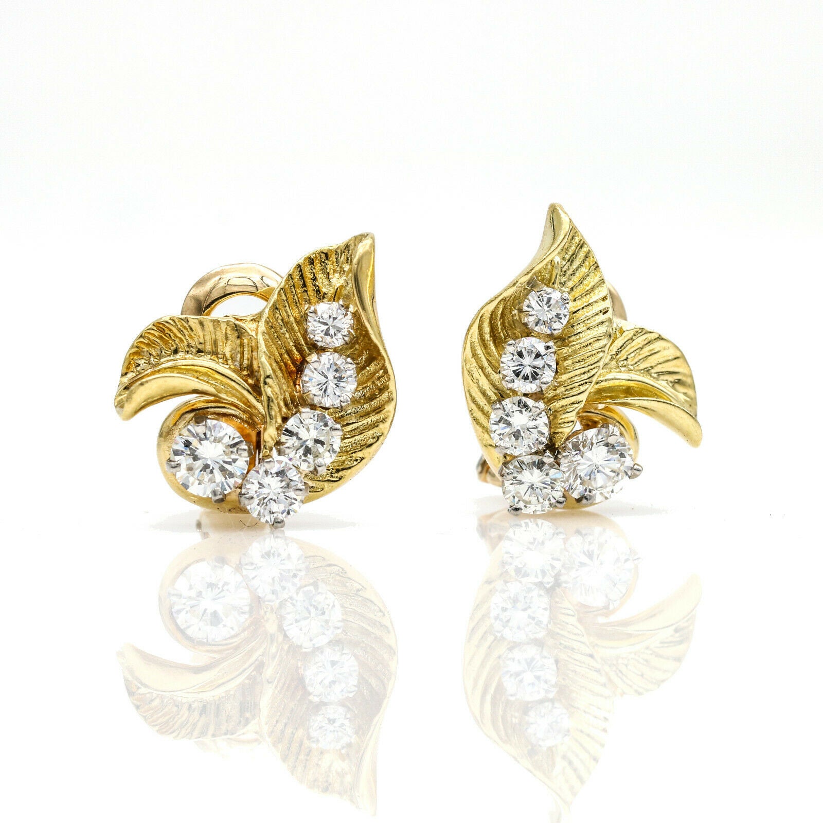 2.25 ct Diamond Leaf Earrings in 18k Yellow Gold