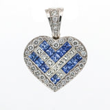 Women's Diamond and Sapphire Heart Pendant in 18k White Gold