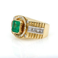 Men's Emerald and Diamond Statement Ring in 18k Yellow Gold