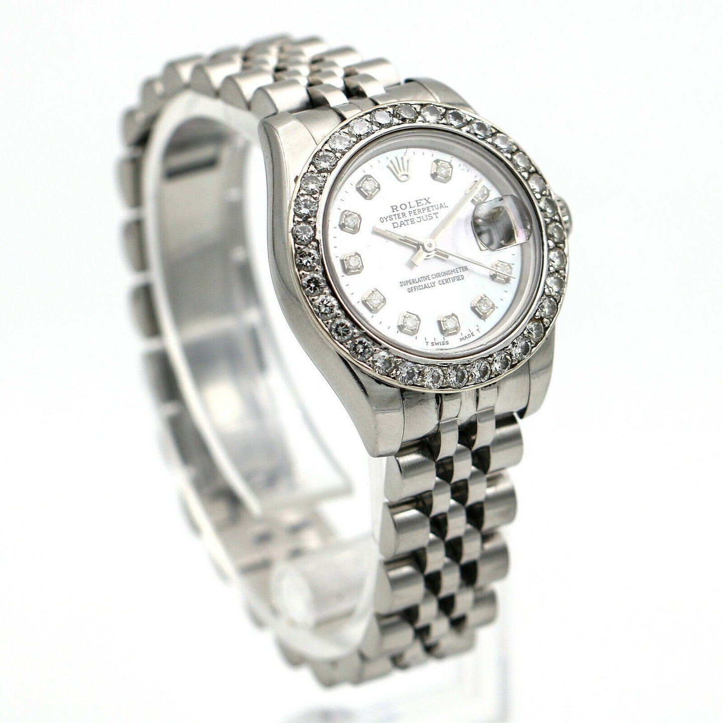 Rolex Lady-Datejust Watch 179160 Custom Diamond Bezel and Mother of Pearl Dial
