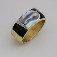 Ming's Hawaii Pearl Jade Diamond Wide Bangle Bracelet in 18k Yellow Gold