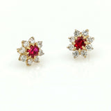 2.00 ct Ruby and Diamond Stud Earrings in 14k Yellow Gold