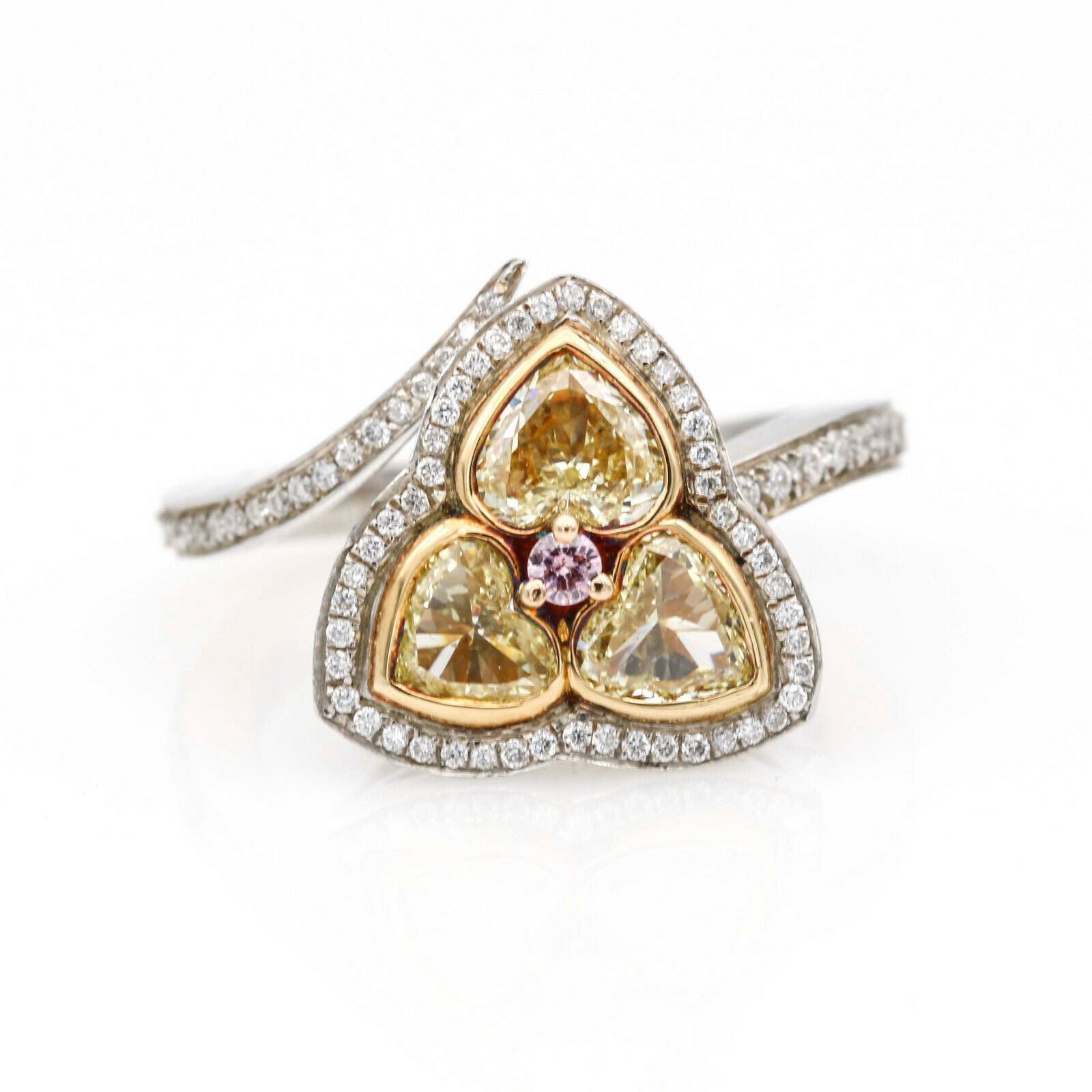Fancy Yellow Heart Diamonds Ring in Platinum and 18k Gold
