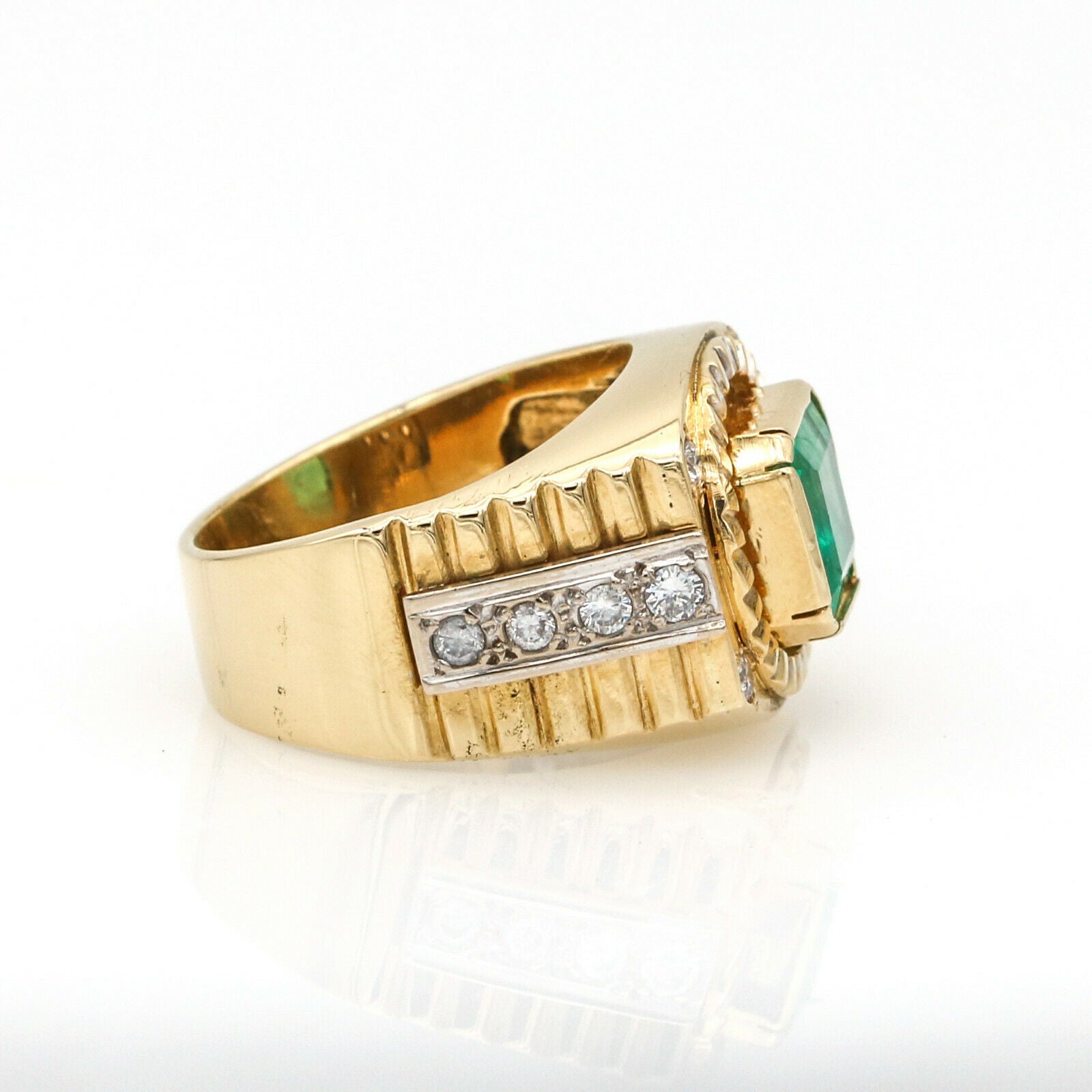 Men's Emerald and Diamond Statement Ring in 18k Yellow Gold