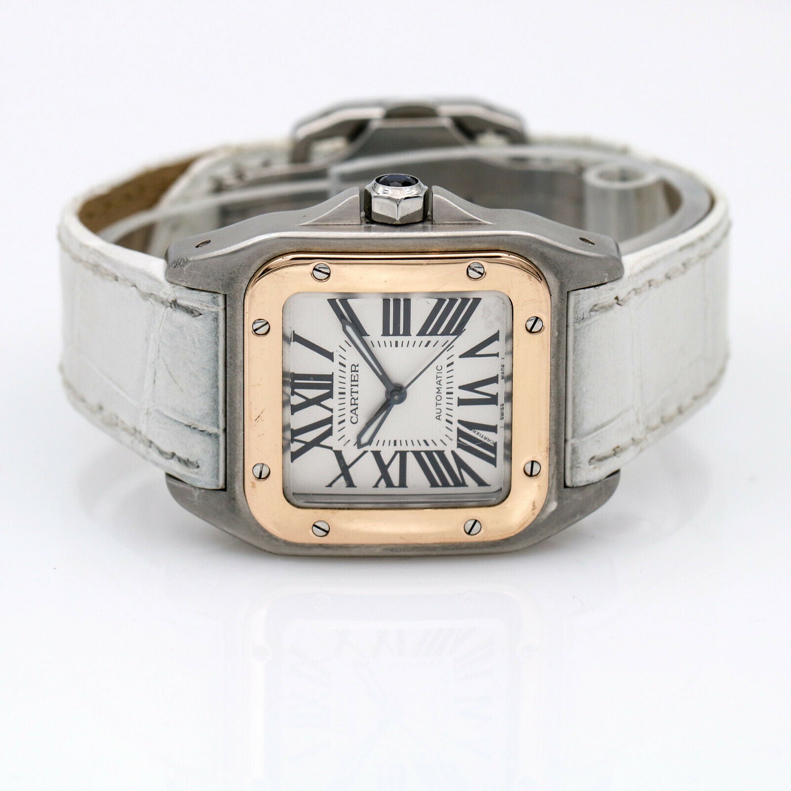 Cartier Santos 100 Automatic Stainless Steel Watch with 18k Gold Bezel 2878