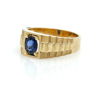 Men's Blue Sapphire Statement Ring in 14k Yellow Gold