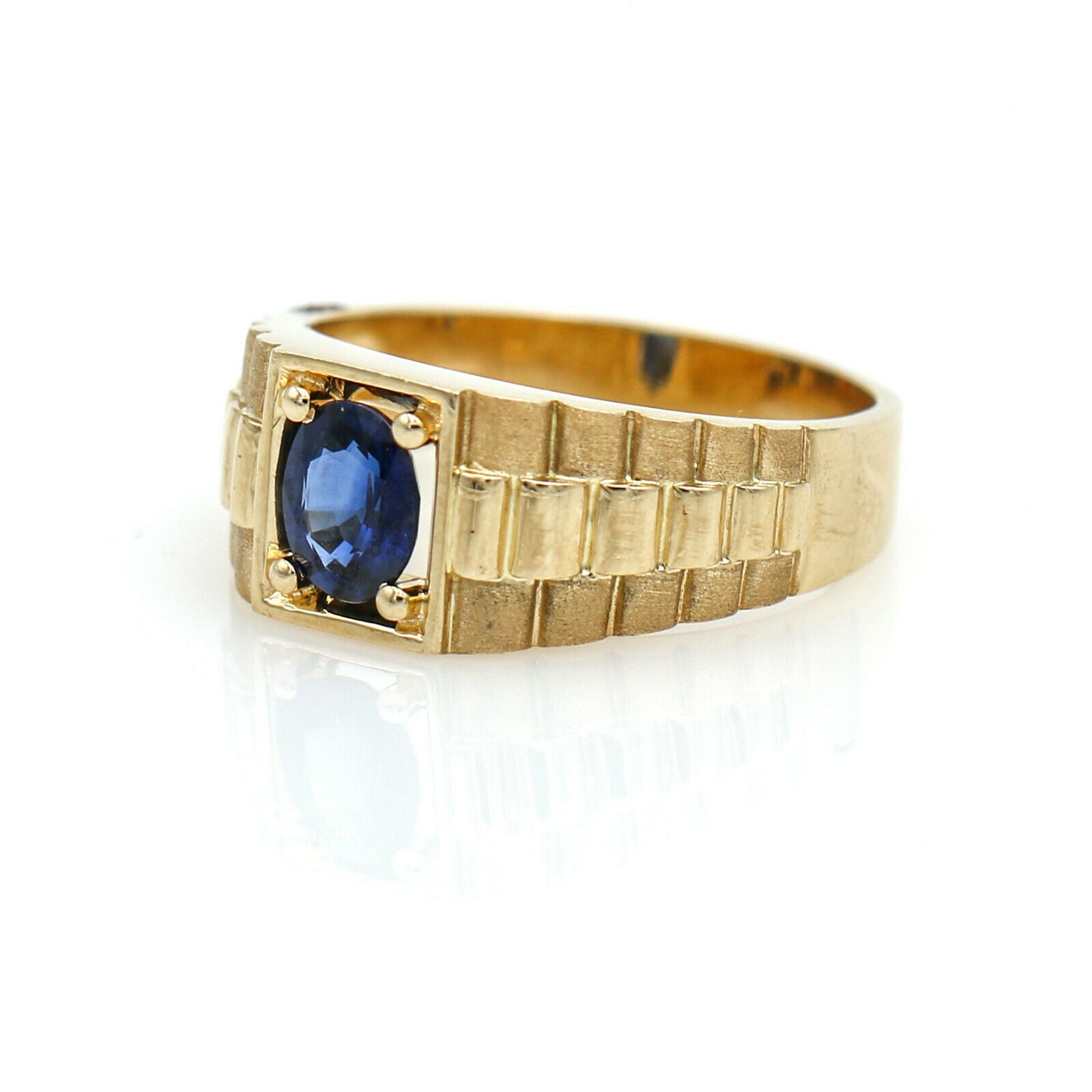 Men's Blue Sapphire Statement Ring in 14k Yellow Gold