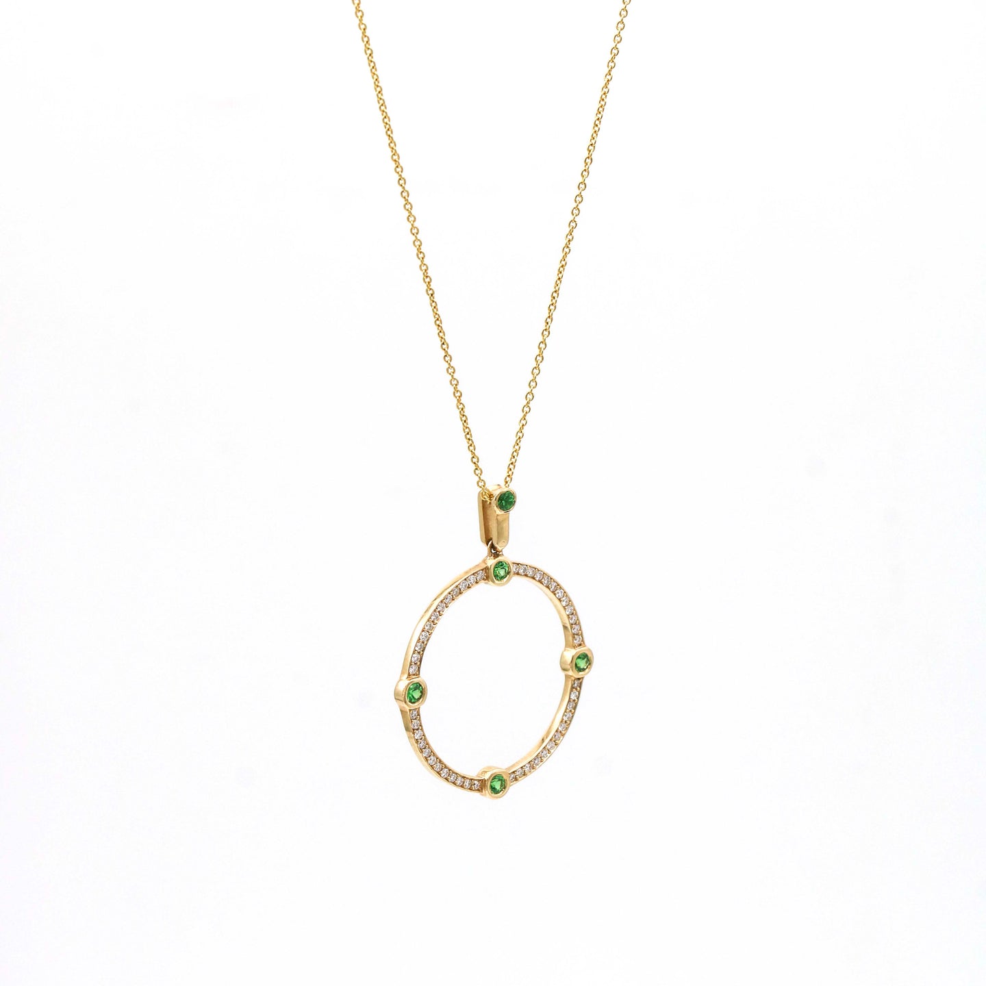 Irthly Cardinal Sans Series Diamond and Tsavorite Pendant in 14k Yellow Gold