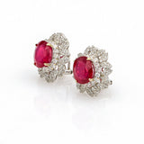 12.99 ct Ruby and Diamond Oval Earrings in 18k White Gold