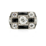 Art Deco Diamond Onyx Checkerboard Cocktail Ring in Platinum ( 3.20 ct tw )