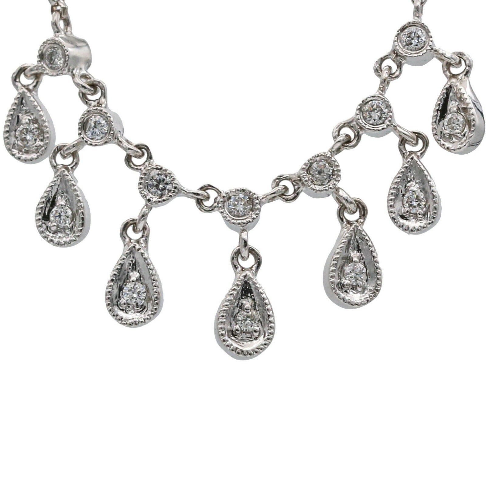 Women's Diamond Teardrop Dangle Chain Necklace in 14k White Gold