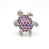 Pink Tourmaline and Amethyst Turtle Pin in 14k White Gold