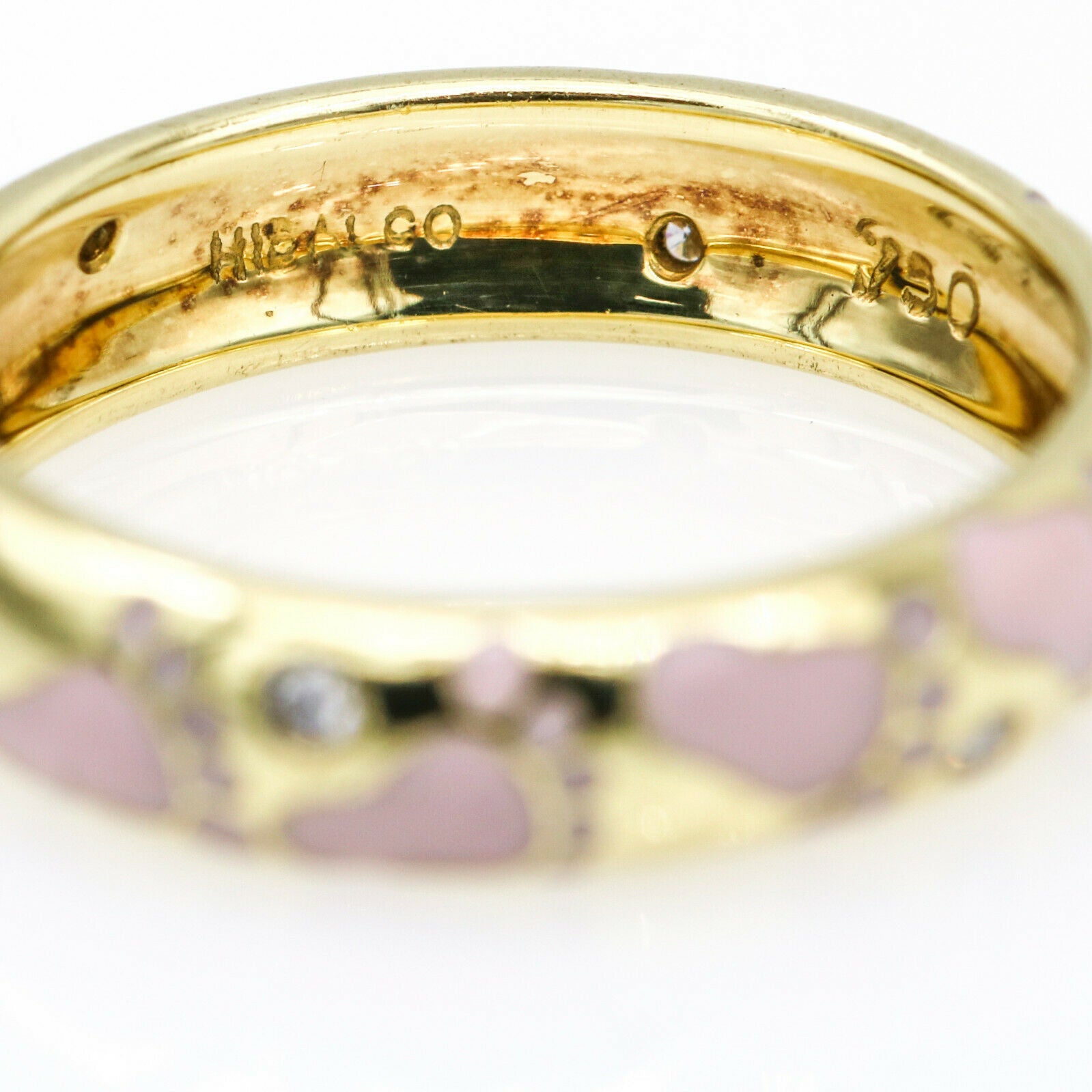 Hidalgo Pink Enamel and Diamond Footprints Band Ring in 18k Yellow Gold