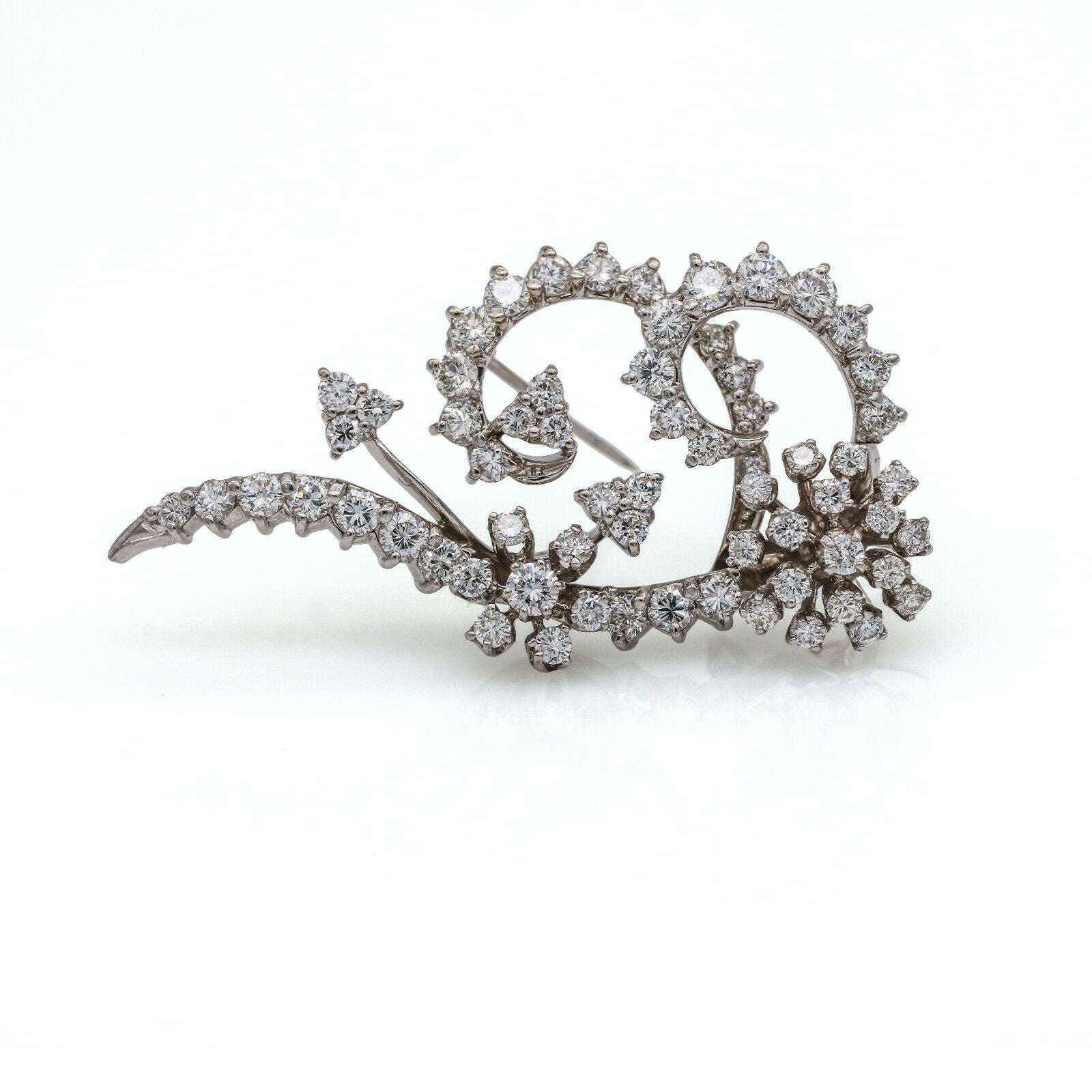 3.00 ct Flower Swirls Diamond  Brooch in Platinum