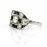Art Deco Diamond Onyx Checkerboard Cocktail Ring in Platinum ( 3.20 ct tw )
