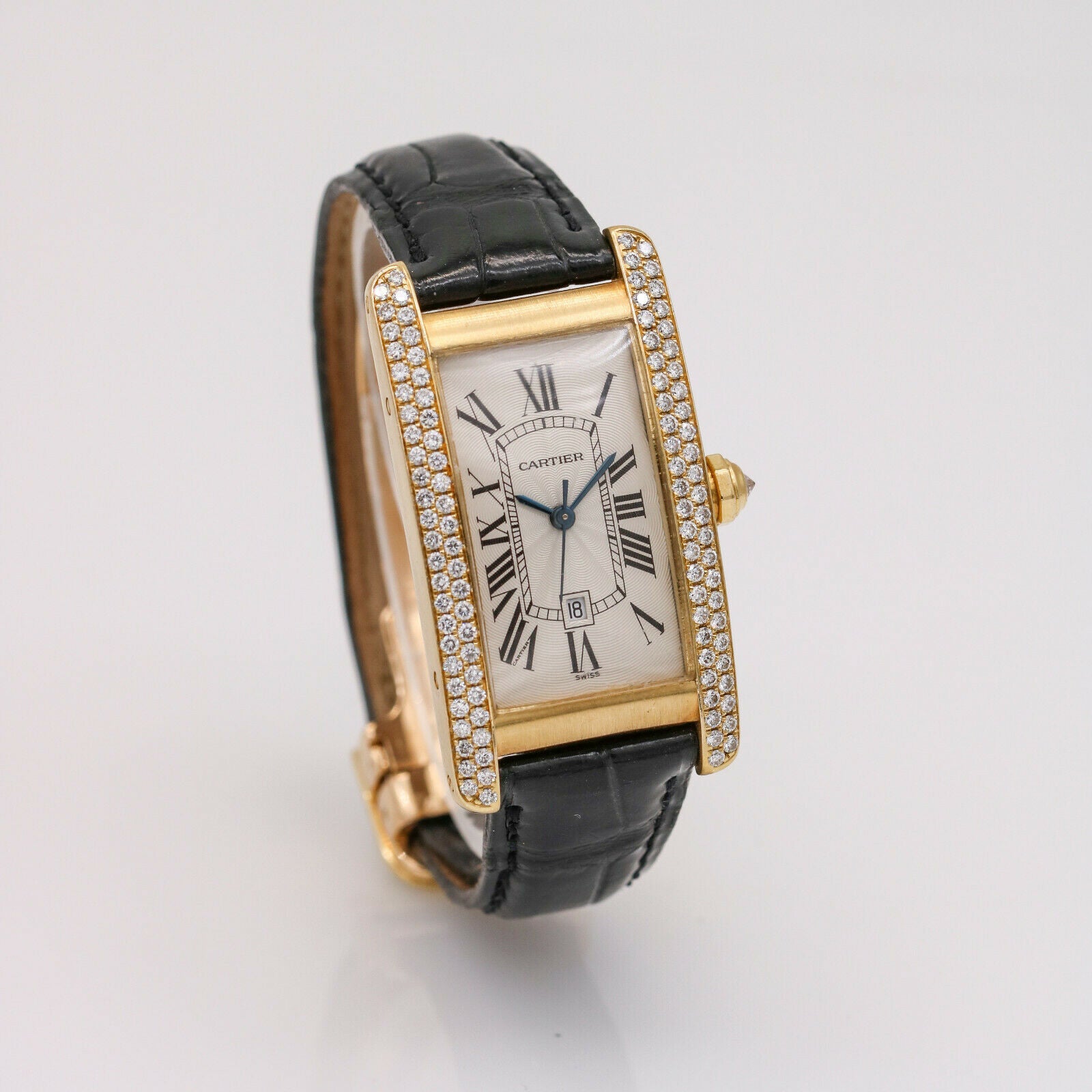 Cartier Tank Americaine 18k Yellow Gold Diamond Automatic Watch with Box
