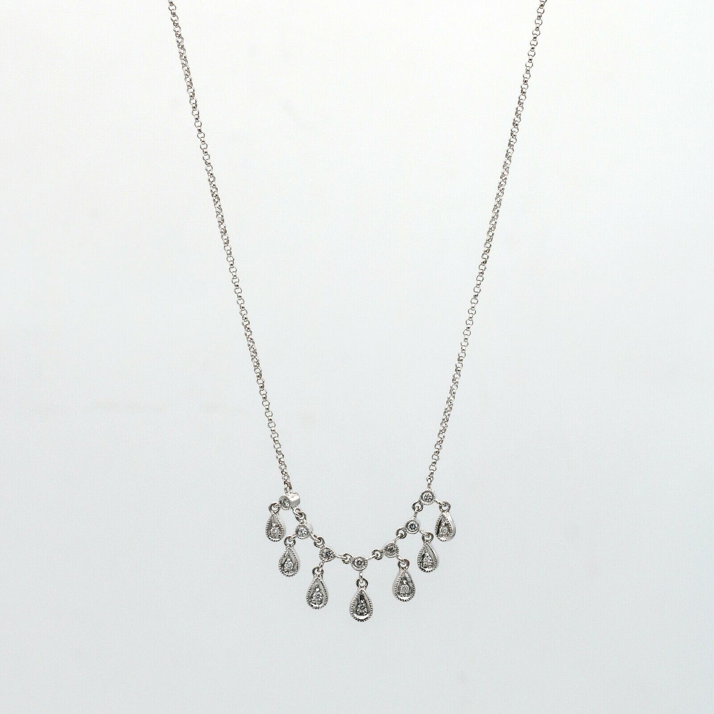 Women's Diamond Teardrop Dangle Chain Necklace in 14k White Gold