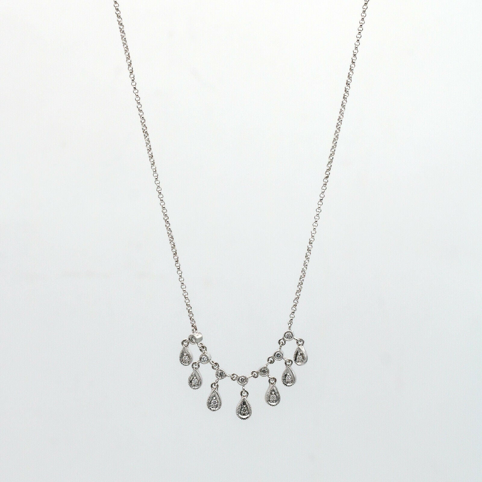 Women's Diamond Teardrop Dangle Chain Necklace in 14k White Gold
