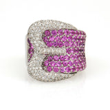 Pave Pink Sapphire and Diamond Buckle Ring in 14k White Gold Signed DD