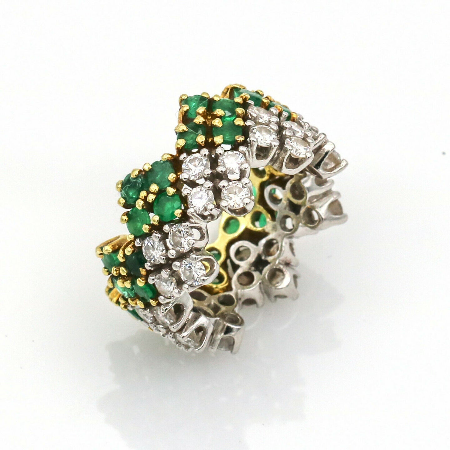 5.50 carats Emerald and Diamond Wide Band Ring in 14k White and Yellow Gold