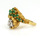 Diamond and Emerald Statement Bypass Ring in 18k Yellow Gold Signed
