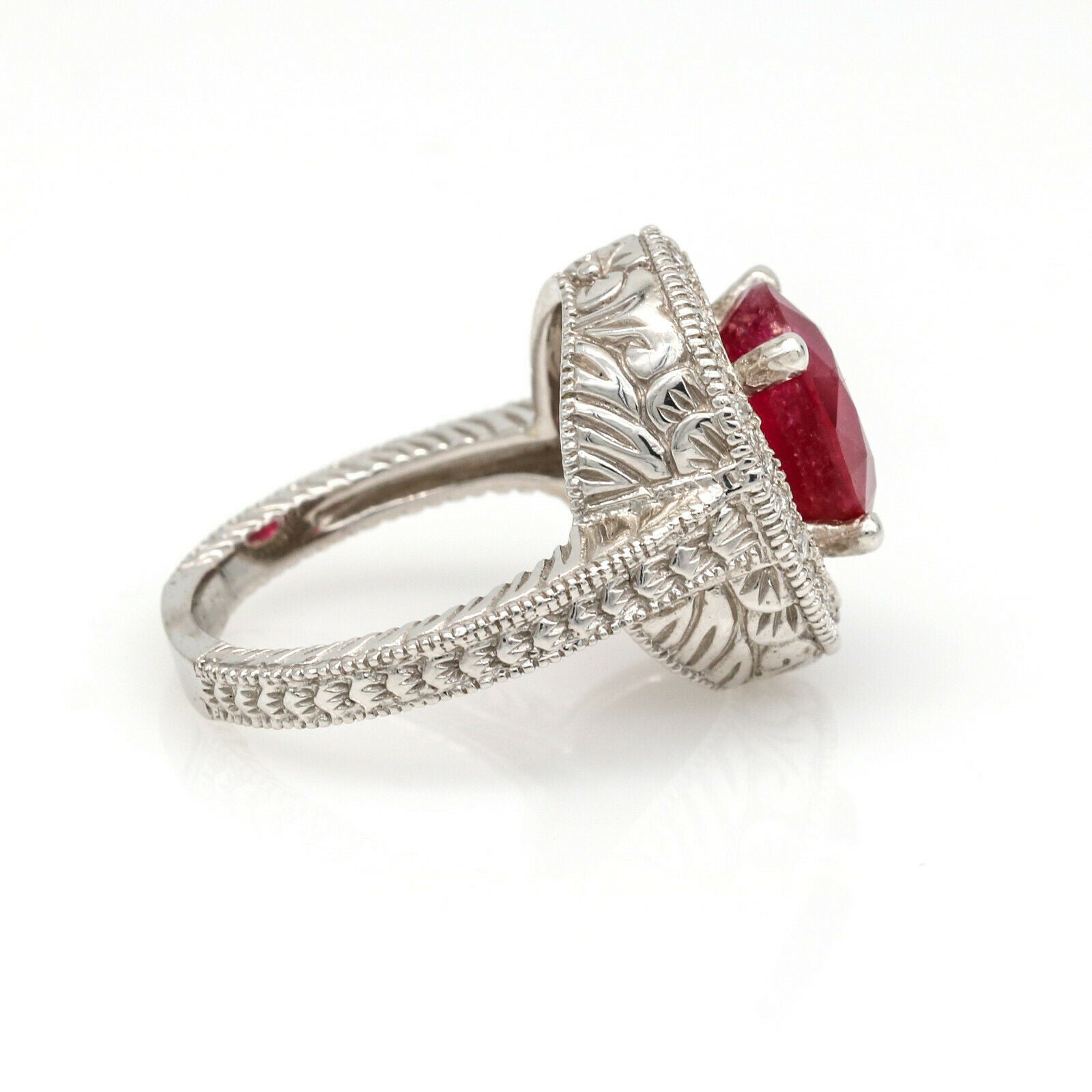5.50 ct Ruby and Diamond Double Halo Statement Ring in 14k White Gold