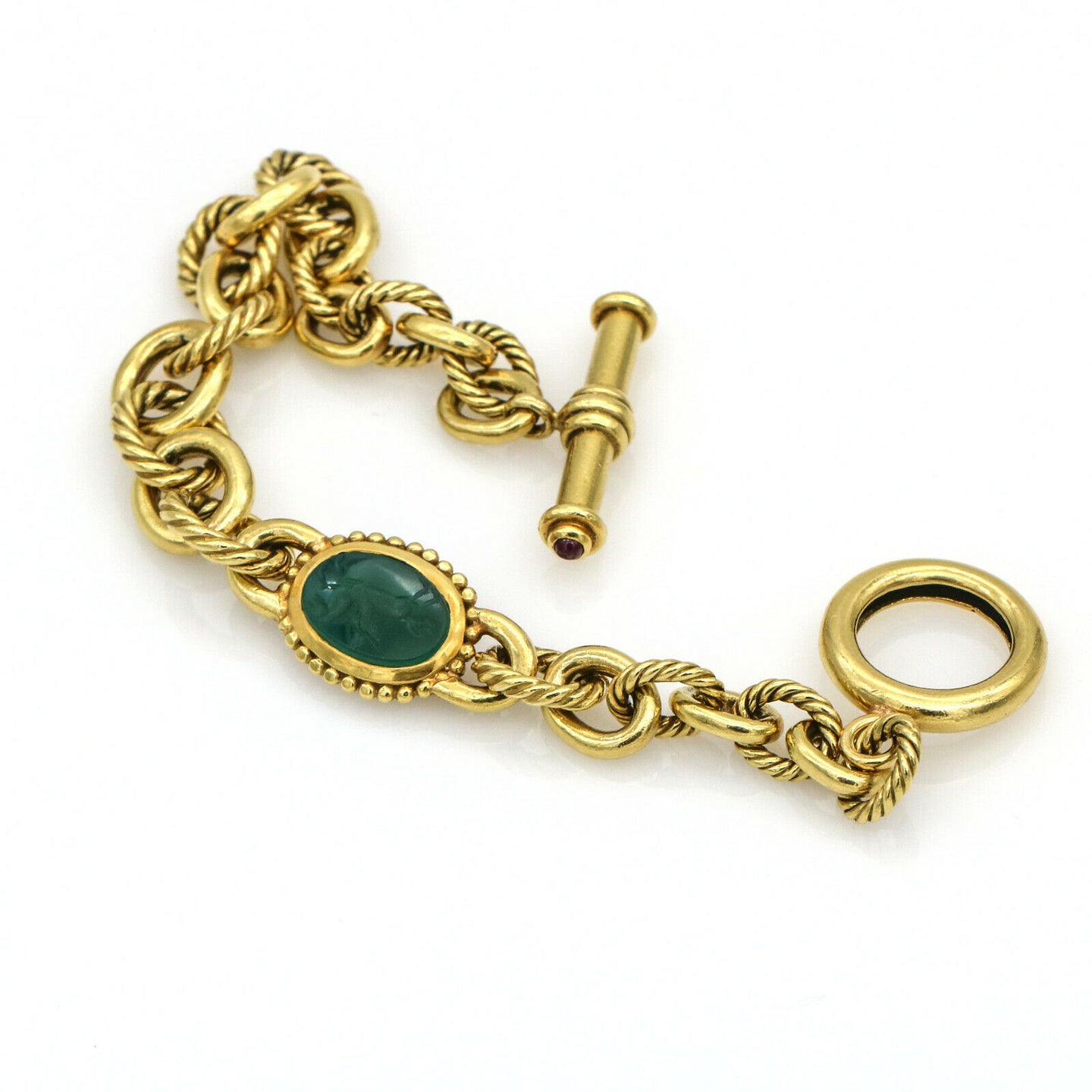 Jade Carnelian Soldier Horse Intaglio Toggle Link Bracelet in 18k Yellow Gold