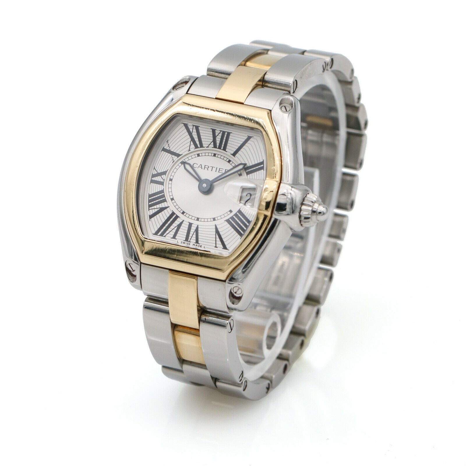Ladies Cartier Roadster Two-Tone Stainless Steel 18k Gold Watch with Box & Strap