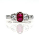 2.10 ct Ruby and Diamond Three Stone Engagement Ring in 14k White Gold